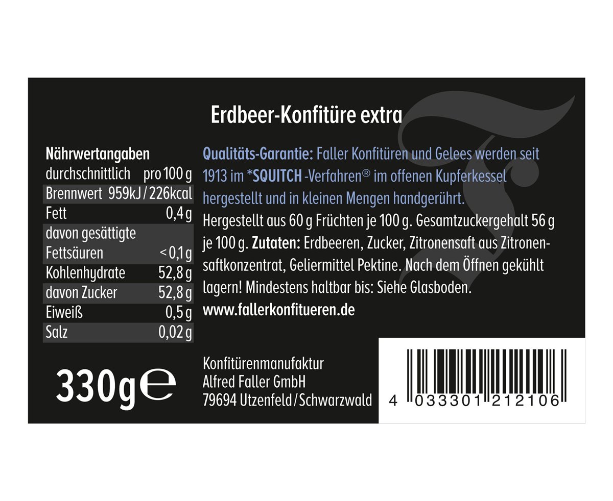 Erdbeer-Konfitüre | Konfitüre extra | 60% Frucht | 330g
