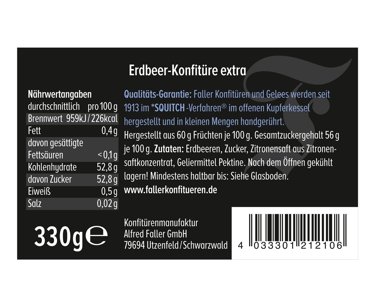 Erdbeer-Konfitüre | Konfitüre extra | 60% Frucht | 330 g

