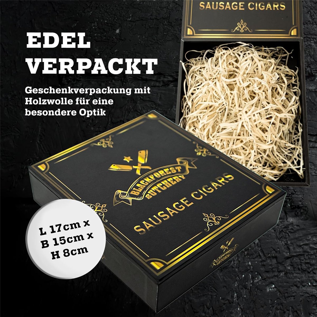 Wurst Zigarren Box - Wurst Sticks aus Edelsalami 5 Stk – Geräucherte Salami-Sticks in schöner Geschenkbox
