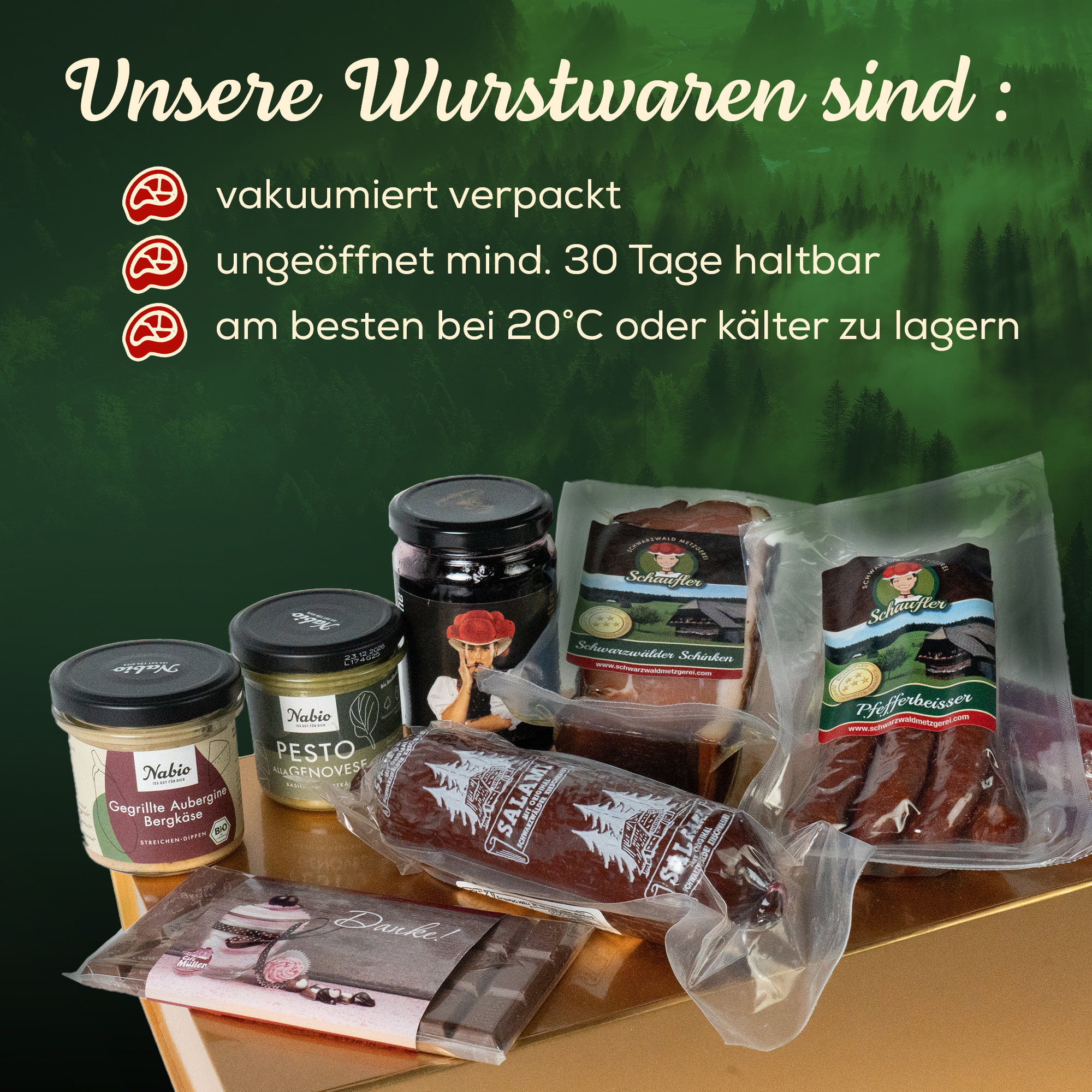 Dankeschön – Kulinarisches Präsent mit Aufstrich, Pesto, Salami & Schokolade 
