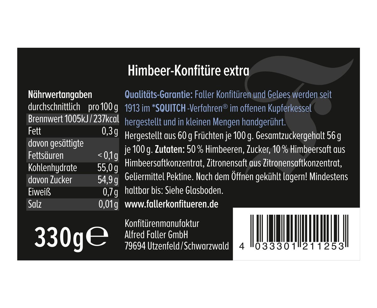 Himbeer-Konfitüre | Konfitüre extra | 60% Frucht | 330 g
