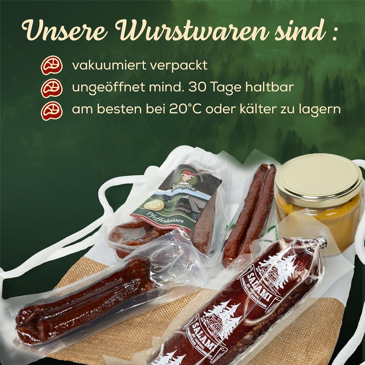Camping Bag – 6-teiliger Präsentkorb mit Dip & herzhaften Wurstspezialitäten
