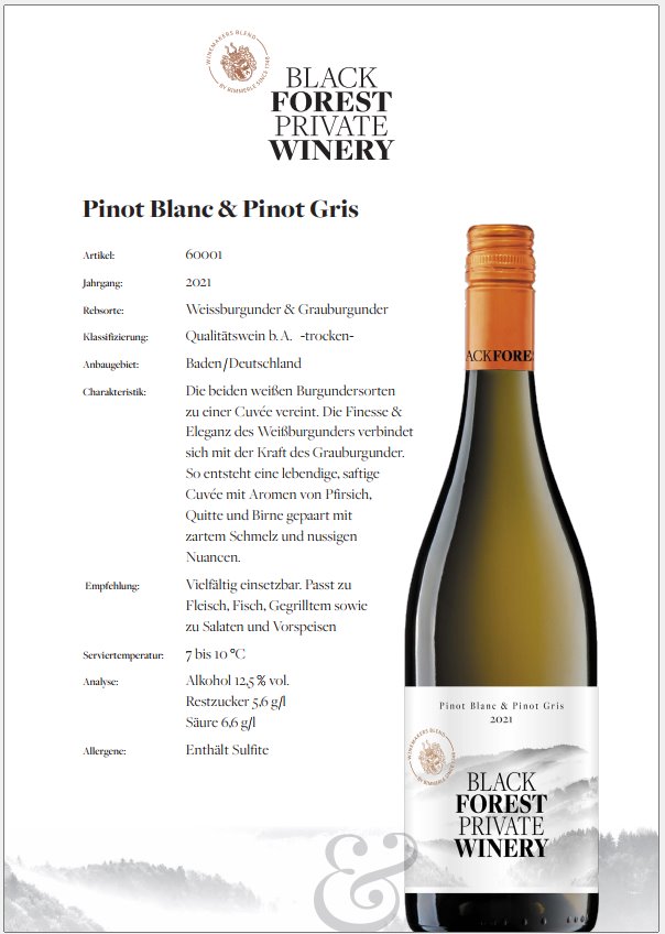 Siegbert Bimmerle - Black Forest Pinot Blanc & Pinot Gris - 0,75L

