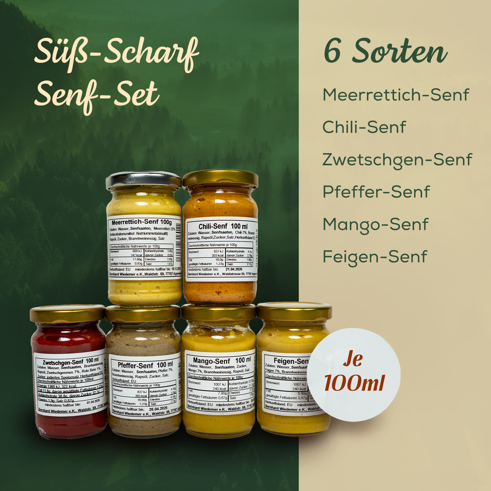 Senf Set Suess-Scharf, 6 x 100 ml
