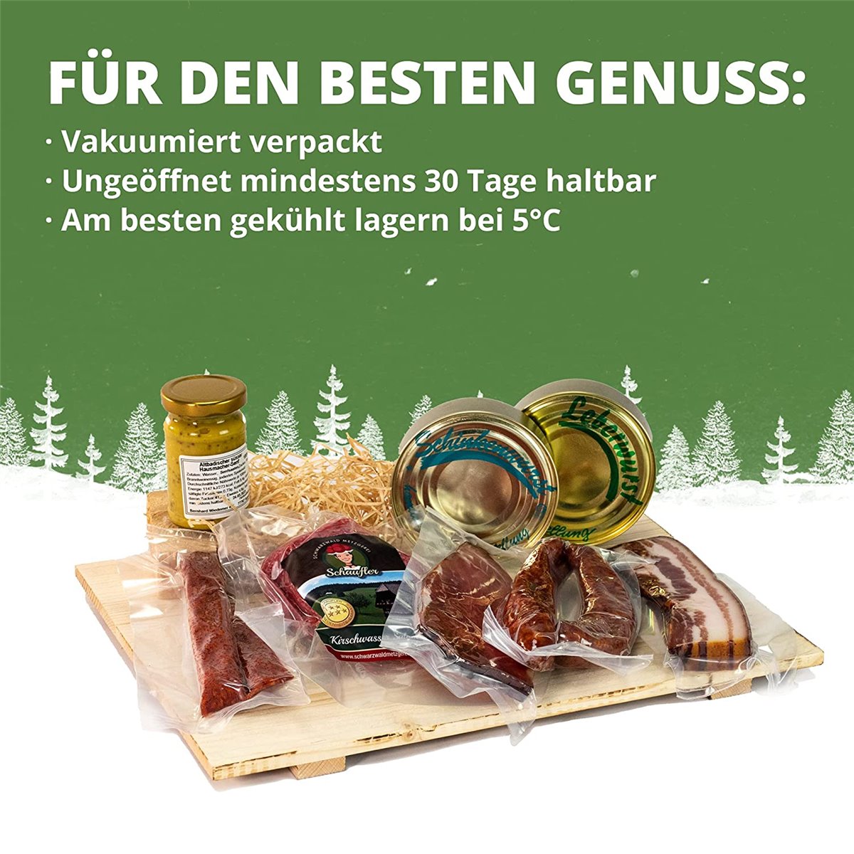 Geschenkkorb – im Leinentäschle – 8-teiliger Präsentkorb mit leckeren & herzhaften Wurstspezialitäten

