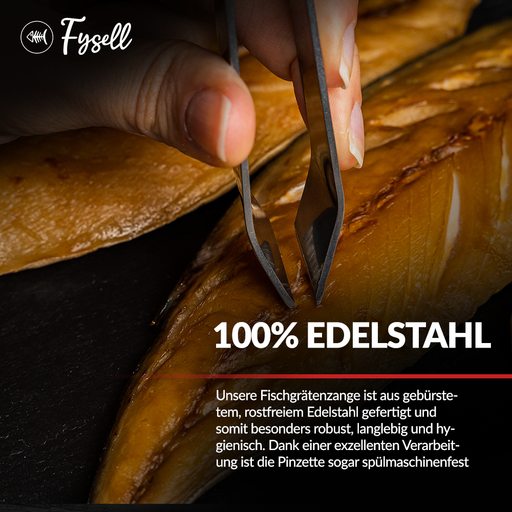 Fysell – Grätenzangen 3er Set für Fisch aus gebürstetem Edelstahl – Grätenpinzette mit geradem Kopf – Fischpinzette zum präzisen Entfernen von Fischgräten – rostfrei & spülmaschinenfest