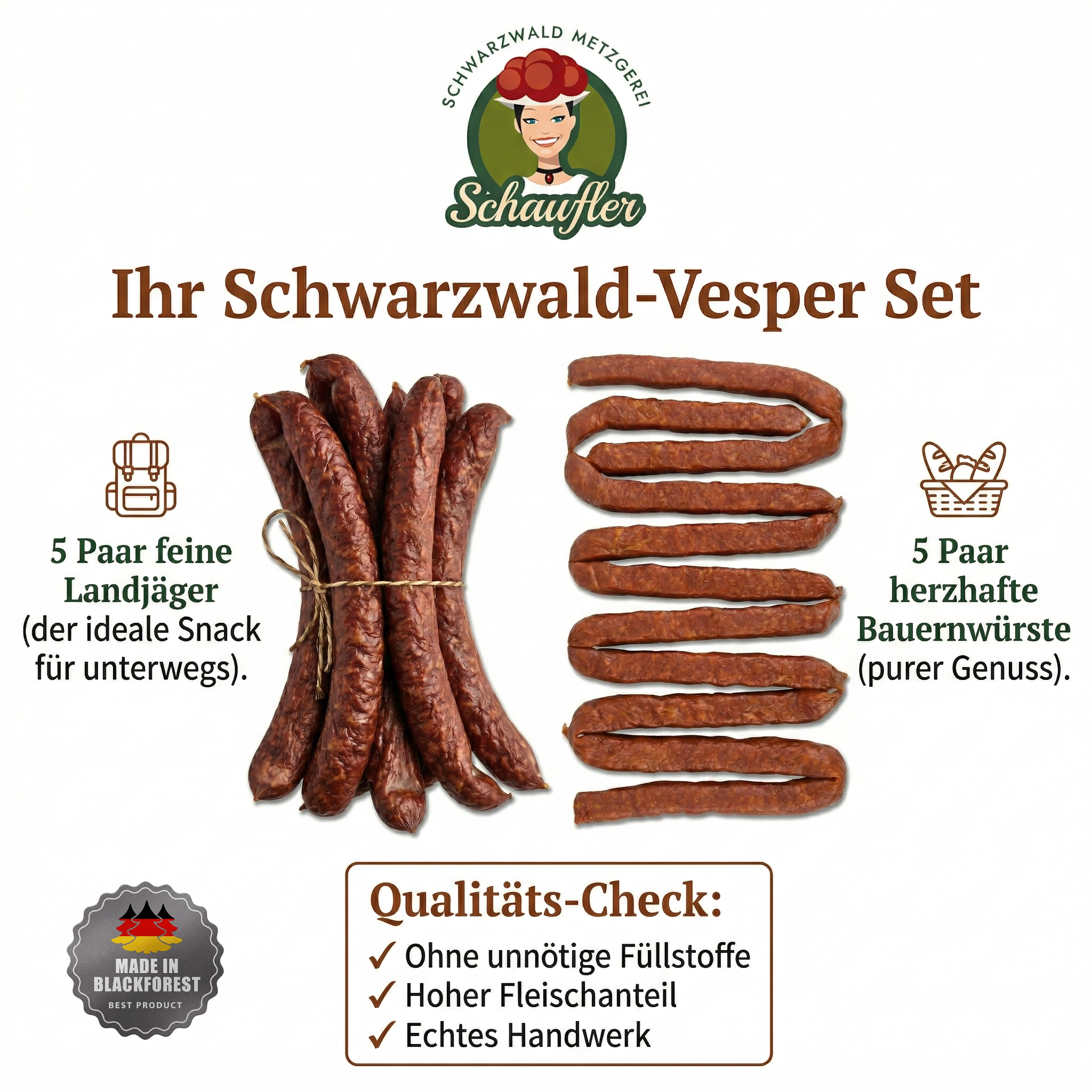 Rohwürste - Set - 5 Paar Bauernwürste und 5 Paar Landjäger