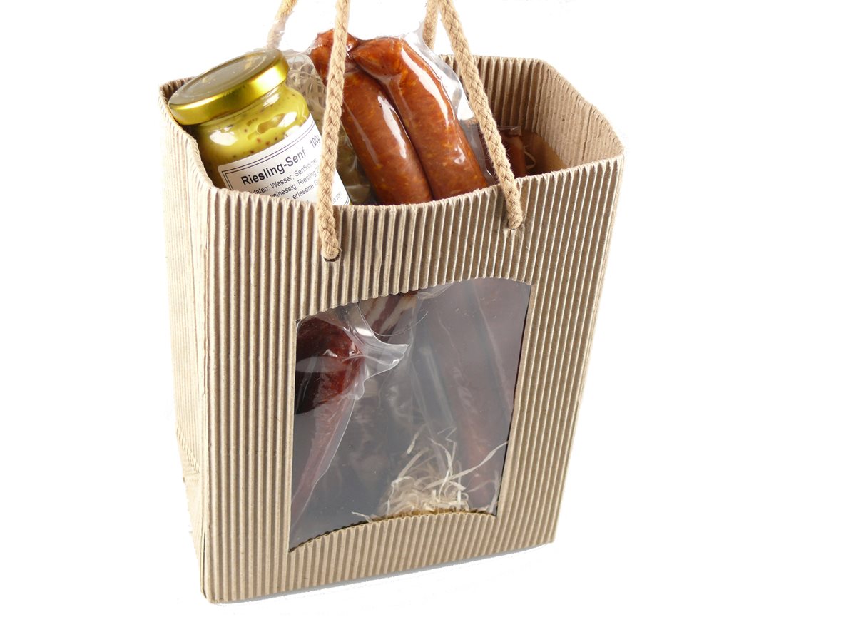 Schwarzwälder Shopping Täschle - "Imbiss" Geschenkkorb mit Schinken, Bauernwürste, Landjäger, Salami 
