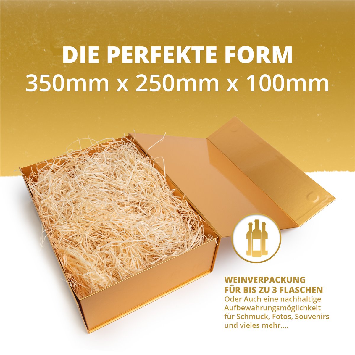 Magnetbox glänzend gold - inklusive Holzwolle&nbsp; 
