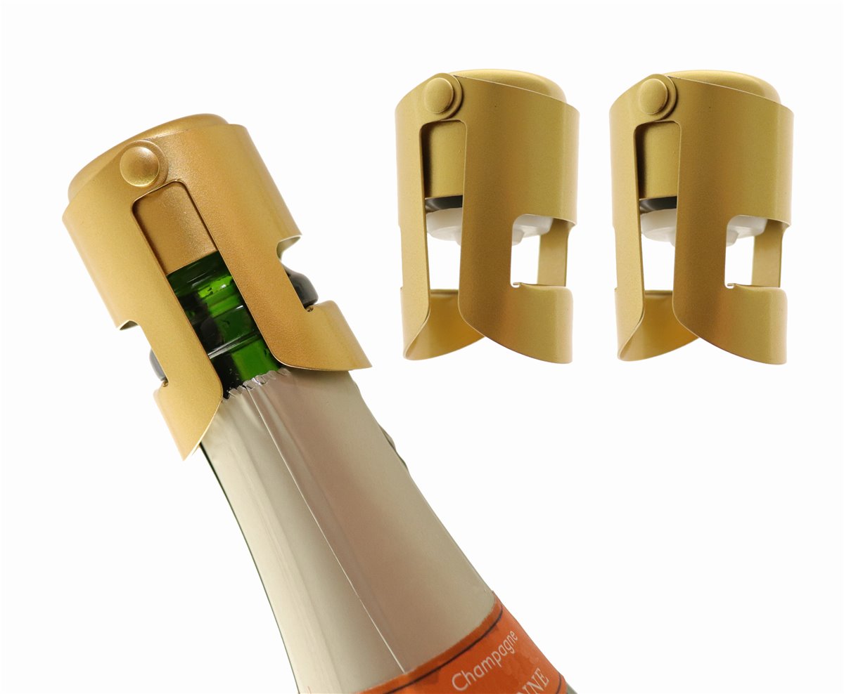 Gold Stopper - Sektverschluss in edlem GOLD - 3er Set - schließt Ihre Champagner, Sekt, Cremant oder Prosecco Flasche und hält sie frisch
