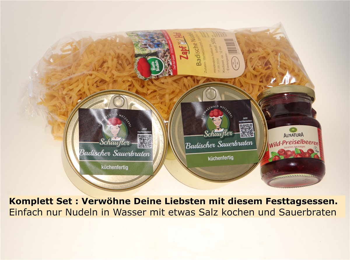 Festtagsbraten-Set: Badischer Sauerbraten - 800g Rinderbraten,Nudeln ...