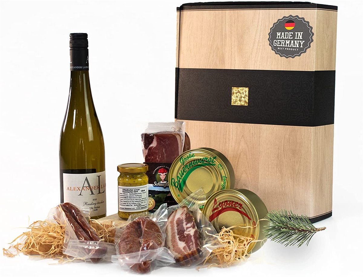 Badisches Feinkost "Vesper" - Würste, Senf, Schinken, Dosenwurst, Weiswein - 8-teilig  
