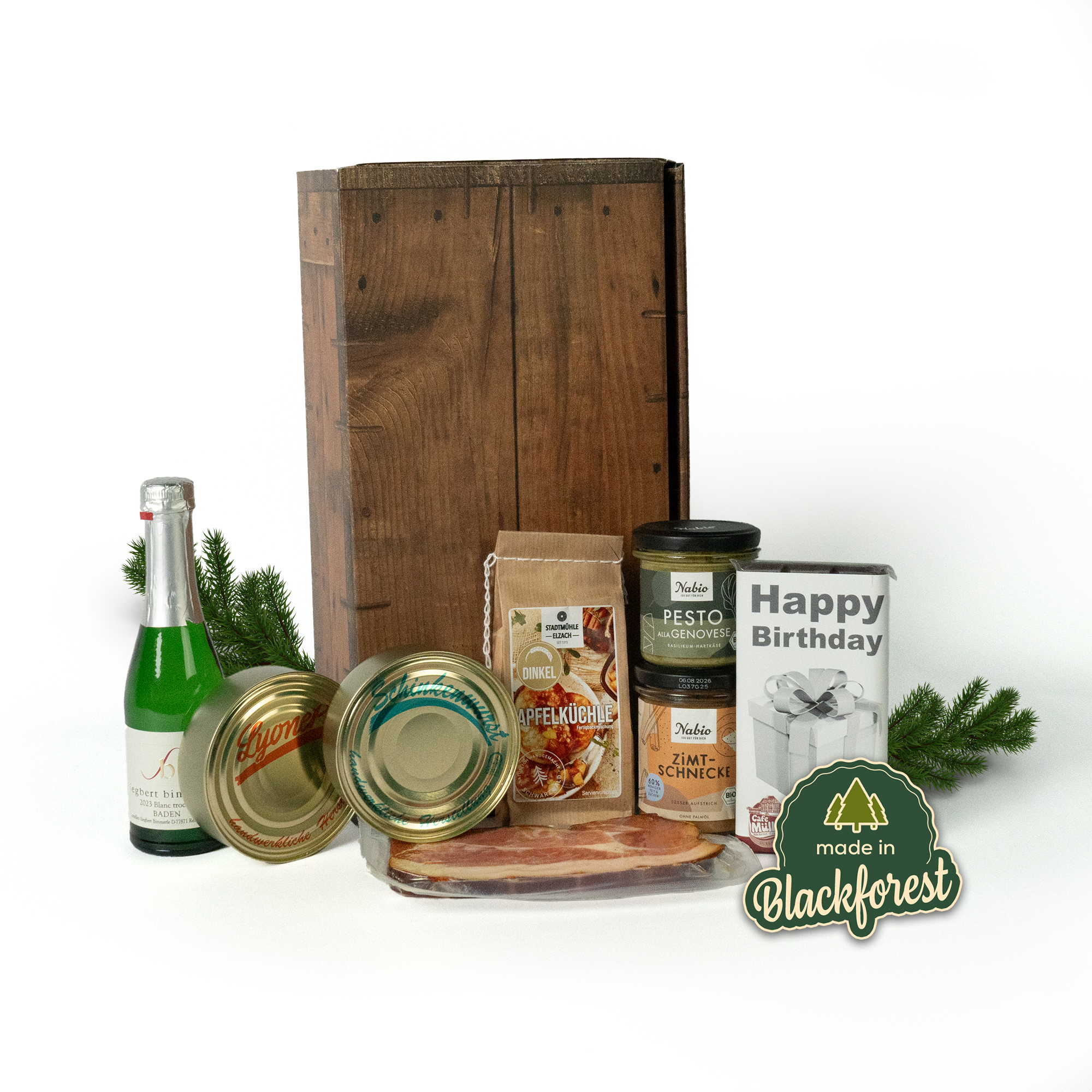 Zum Geburtstag - Kulinarisches Präsent mit Schokolade, Aufstrich, Wurst & Sekt 
