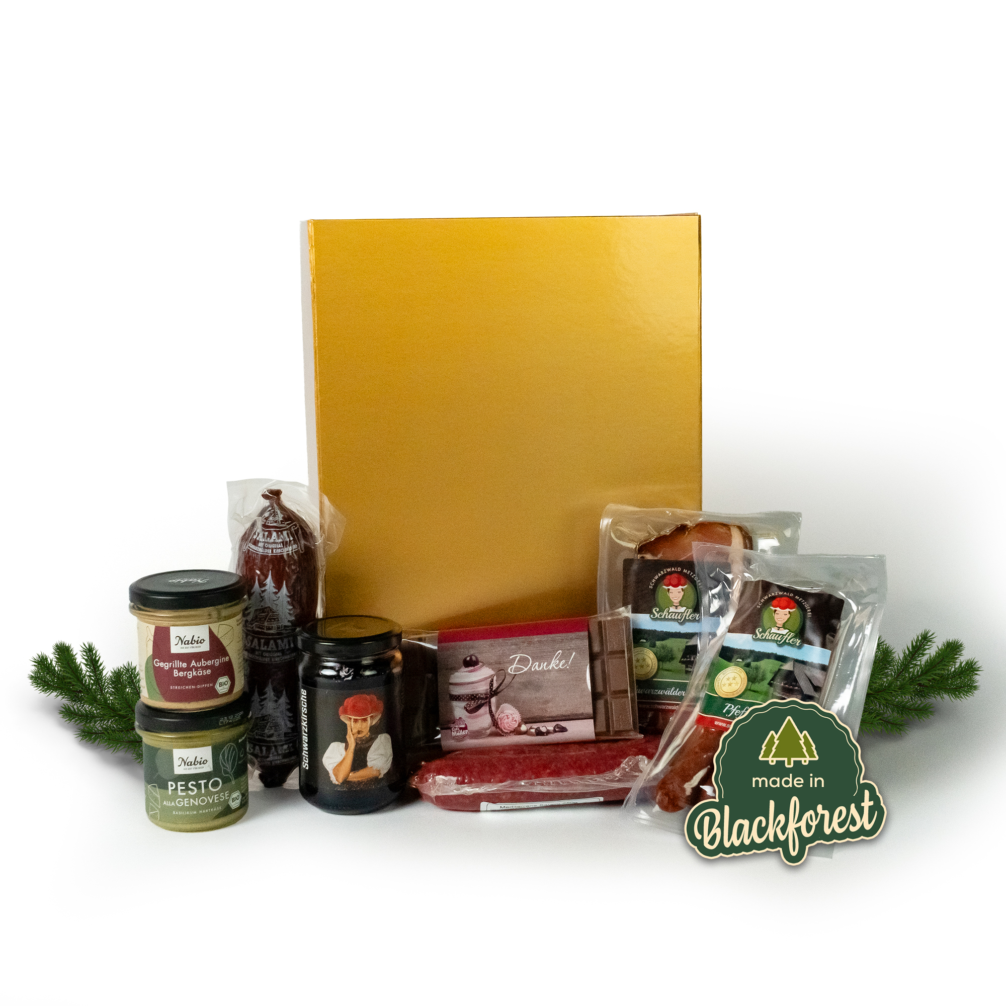 Dankeschön – Kulinarisches Präsent mit Aufstrich, Pesto, Salami & Schokolade 
