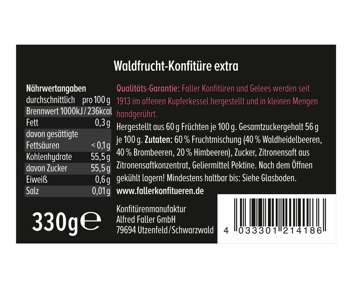 Waldfrucht-Konfitüre | Konfitüre extra | 60% Frucht | 330g 
