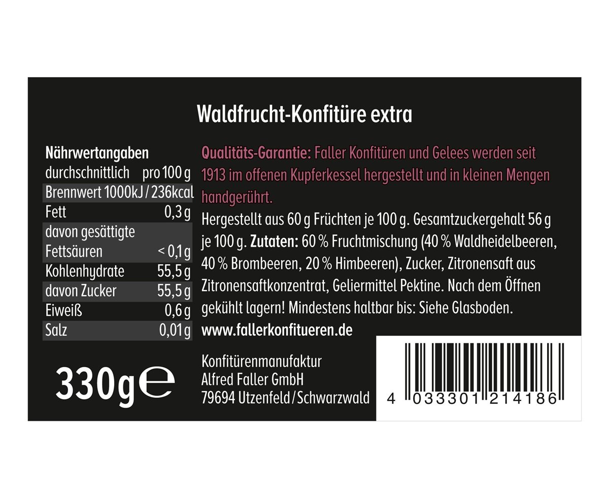 Waldfrucht-Konfitüre | Konfitüre extra | 60% Frucht | 330g
