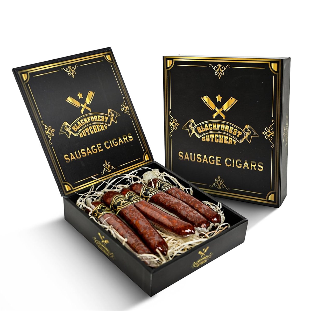 Wurst Zigarren Box - Wurst Sticks aus Edelsalami 5 Stk – Geräucherte Salami-Sticks in schöner Geschenkbox

