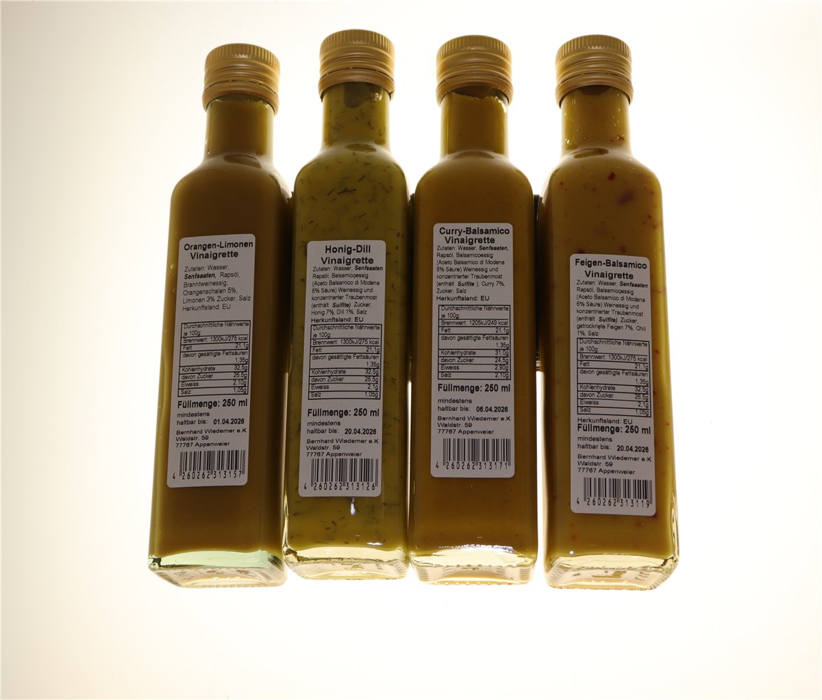 Wiedemer Vinaigretten | 4er Set, 4 x 250 ml
