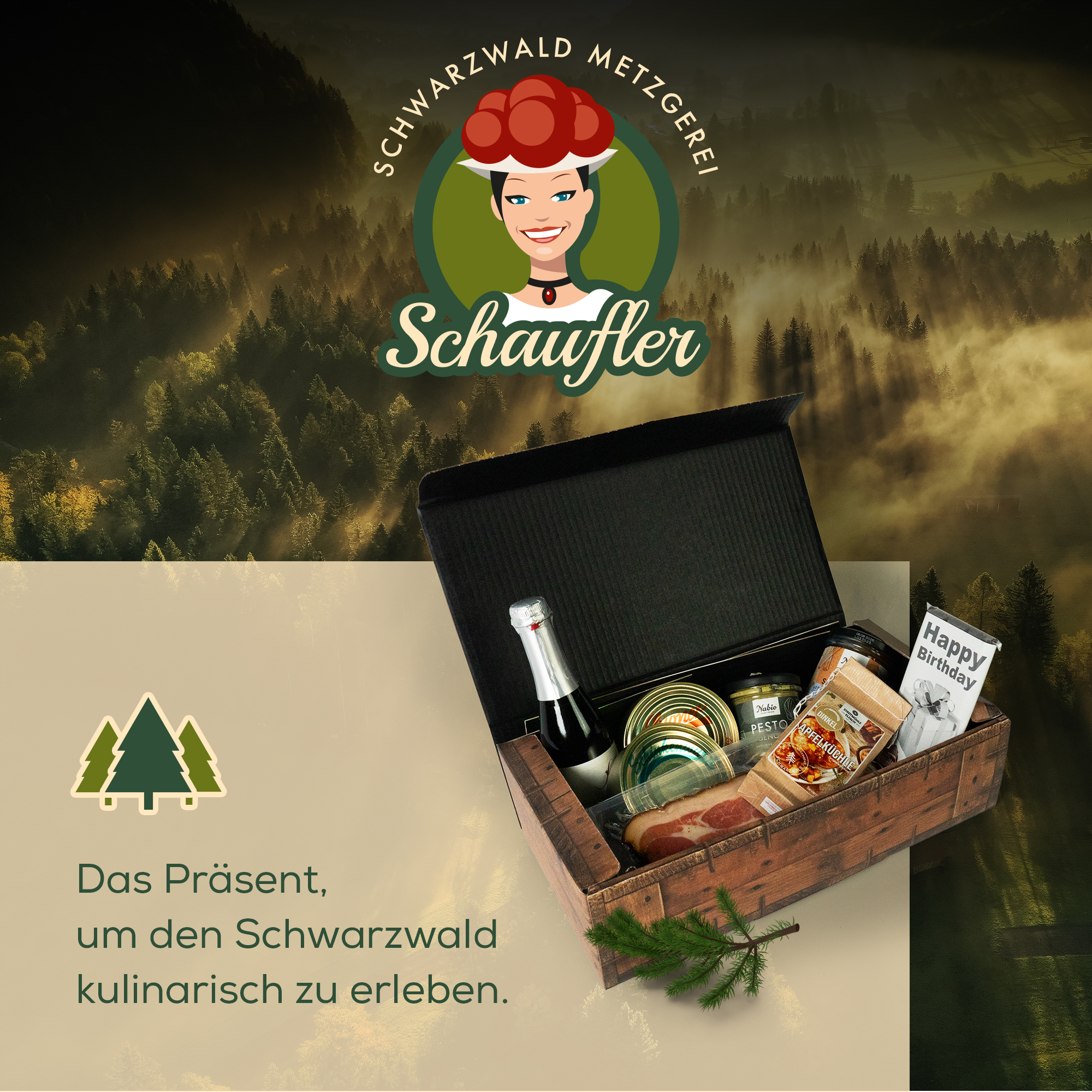 Zum Geburtstag - Kulinarisches Präsent mit Schokolade, Aufstrich, Wurst & Sekt 
