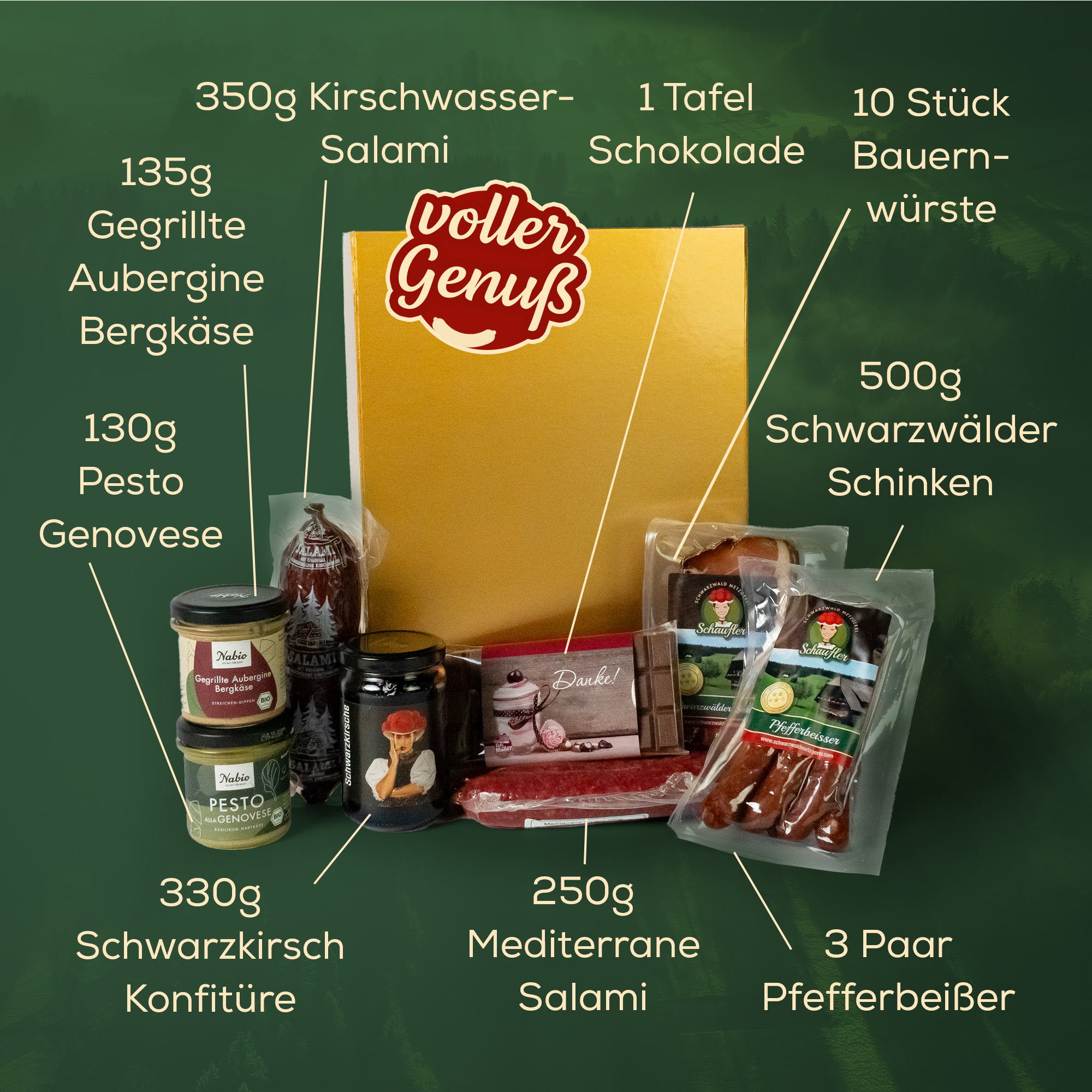 Dankeschön – Kulinarisches Präsent mit Aufstrich, Pesto, Salami & Schokolade 
