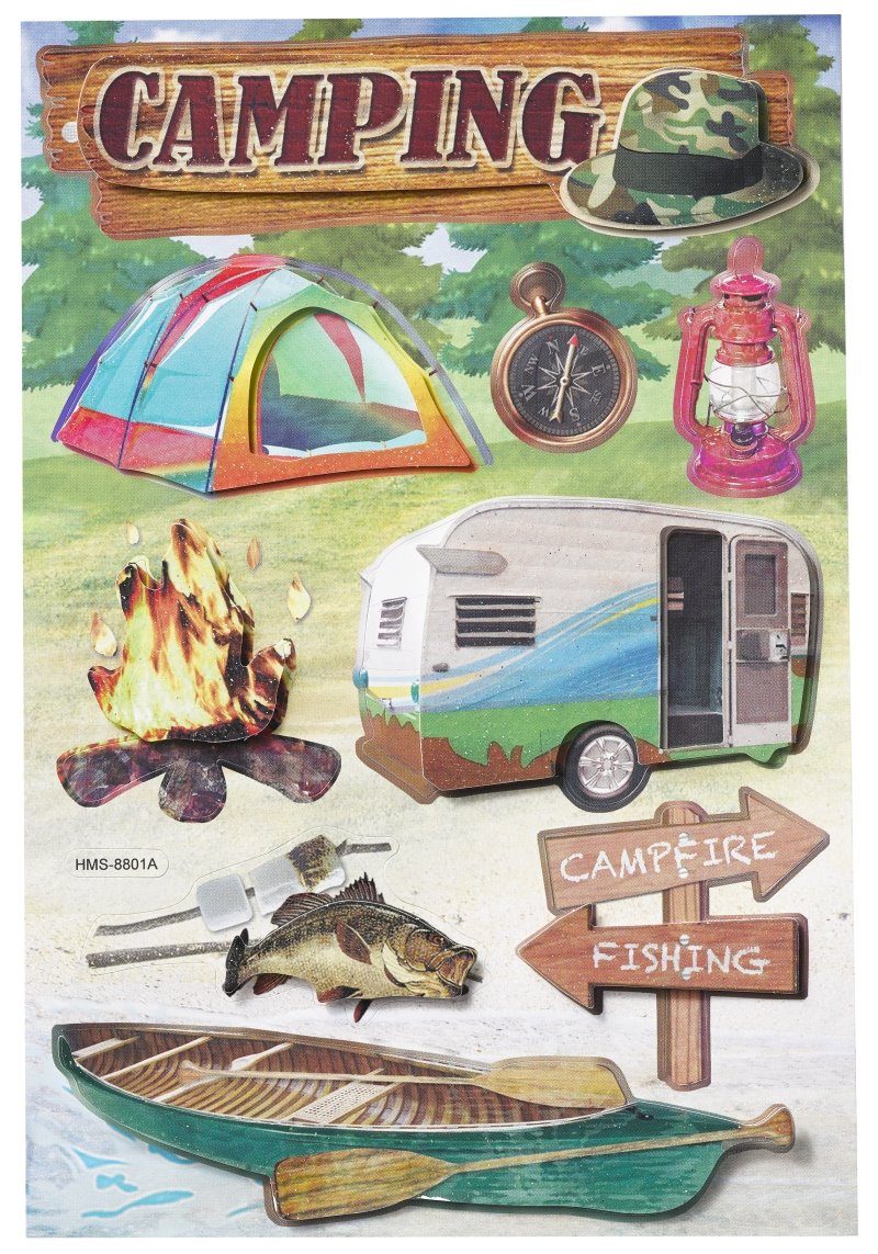 Sticker Aufkleber Set für Koffer - 3D - "Camping" - 9 Stück 
