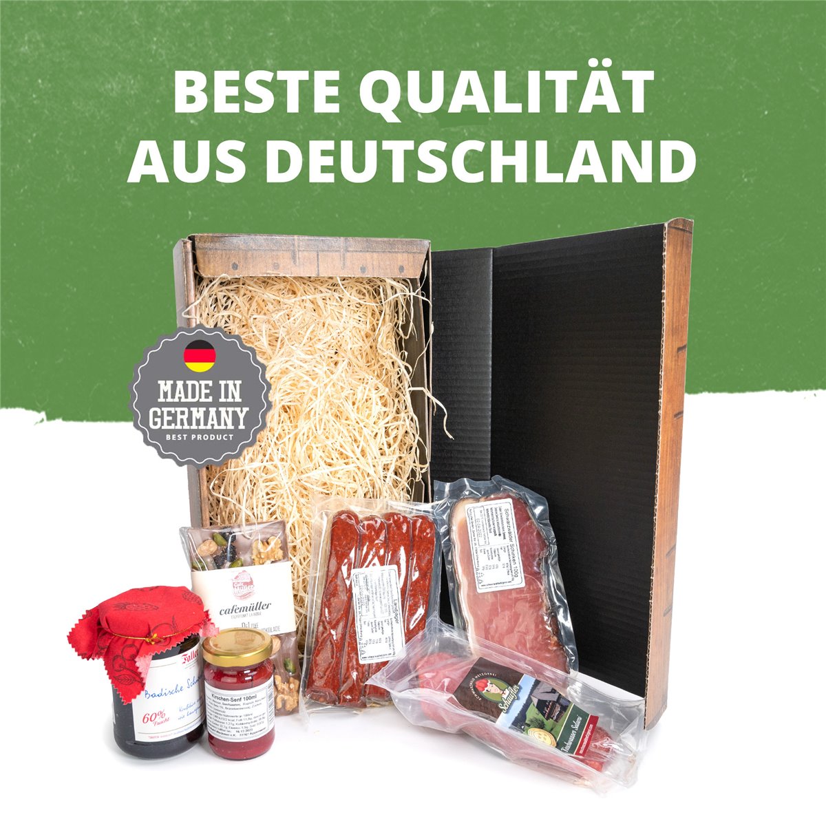 Kirschkiste - Schlemmergeschenk mit Kirschmarmelade, Kirschsenf, Kirschwassersalami 6-teilig
