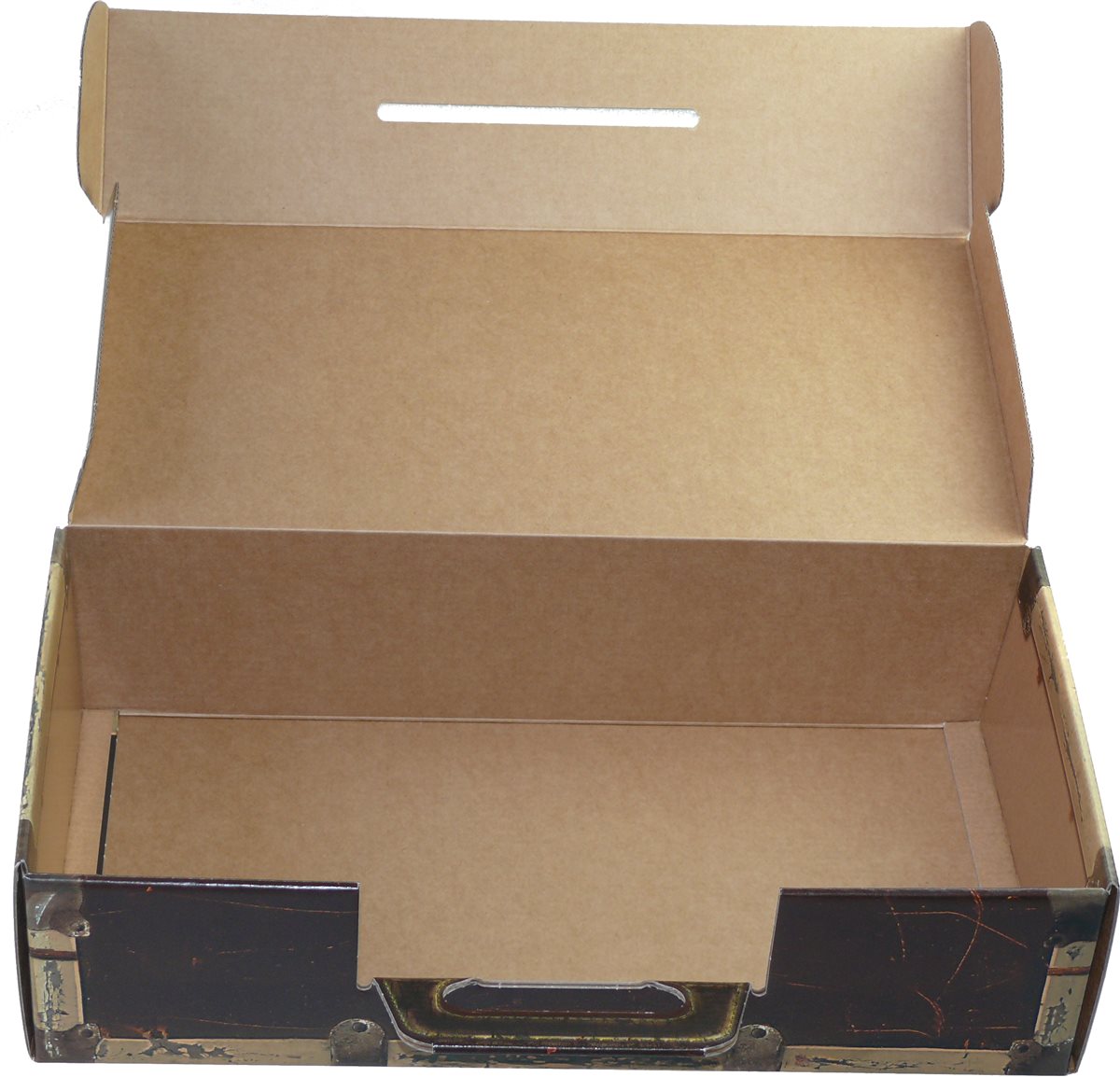 25 Stück Trage Karton in Holzoptik "Koffer" - WK 2er - Weinkoffer Weinkarton Box Truhe Verpackung Geschenke 
