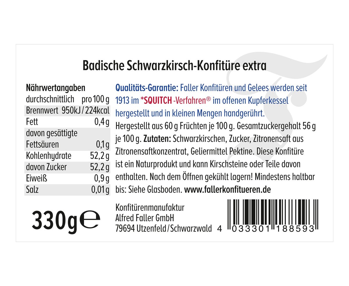 Badische Schwarzkirsche | Konfitüre extra | 60% Frucht 330 g
