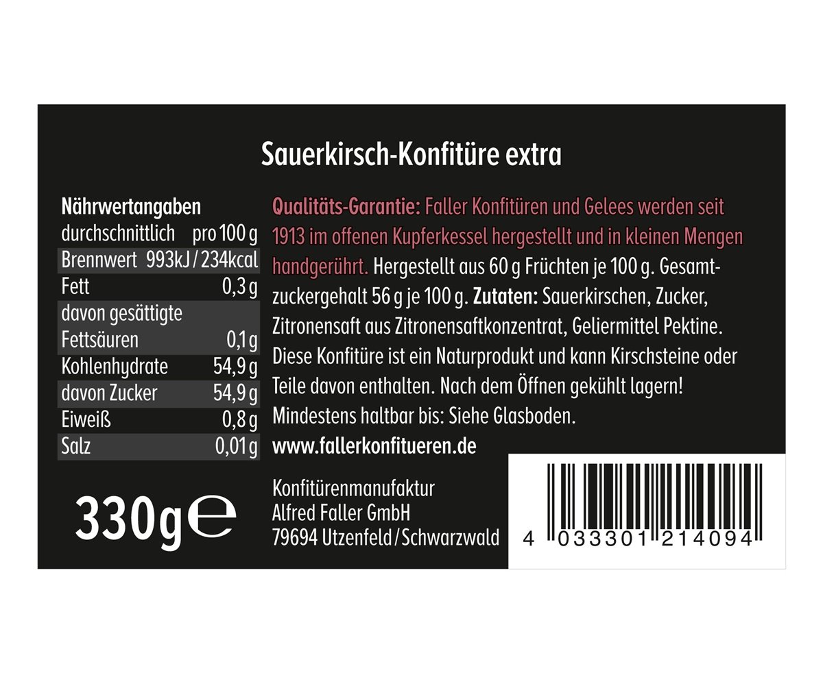 Sauerkirsch-Konfitüre | Konfitüre extra | 60% Frucht | 330g
