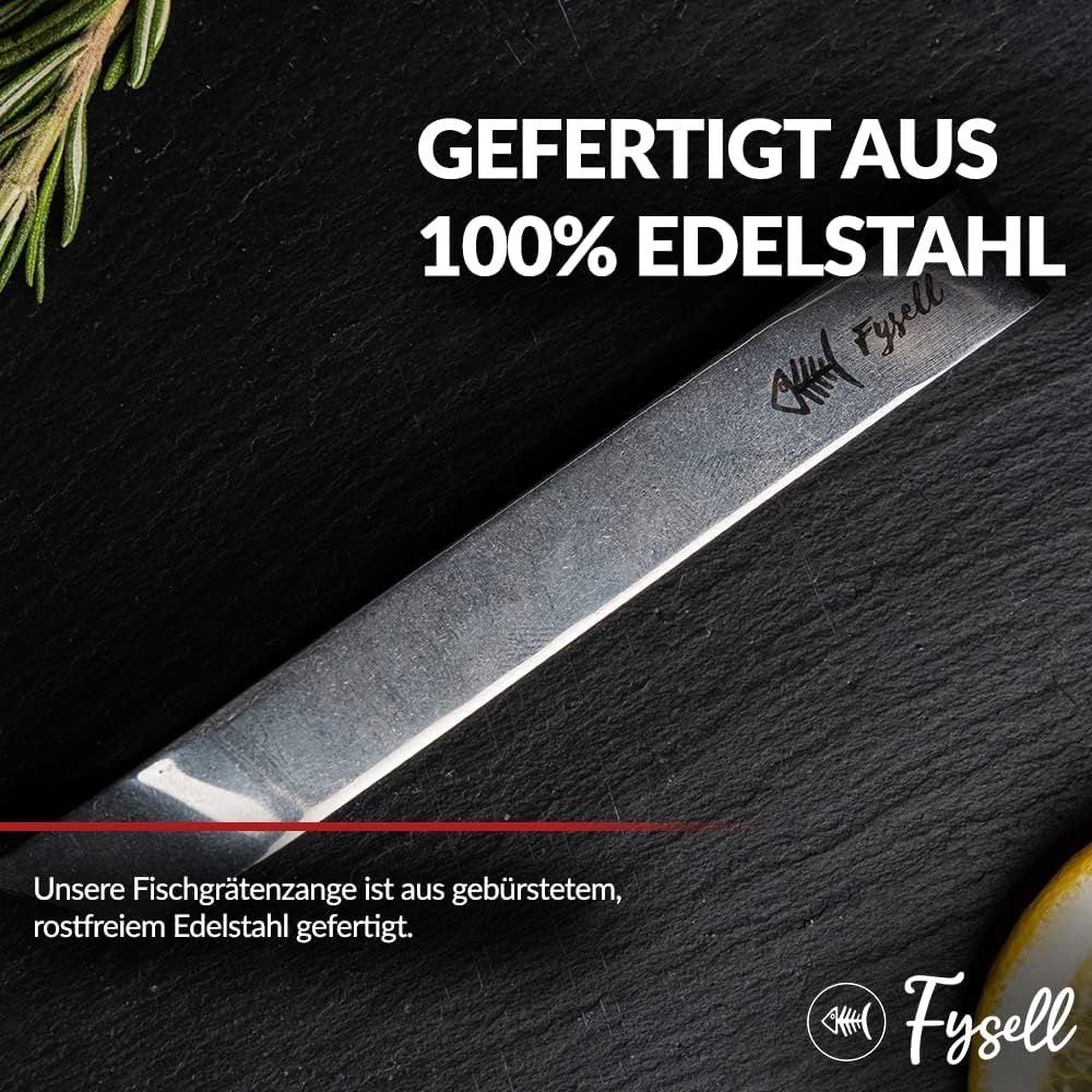 Fysell – Grätenzangen 3er Set für Fisch aus gebürstetem Edelstahl – Grätenpinzette mit geradem Kopf – Fischpinzette zum präzisen Entfernen von Fischgräten – rostfrei & spülmaschinenfest