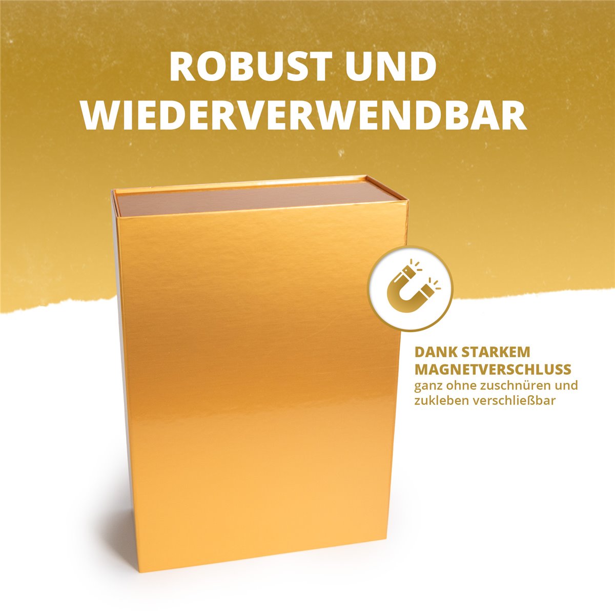 Magnetbox glänzend gold - inklusive Holzwolle&nbsp; 
