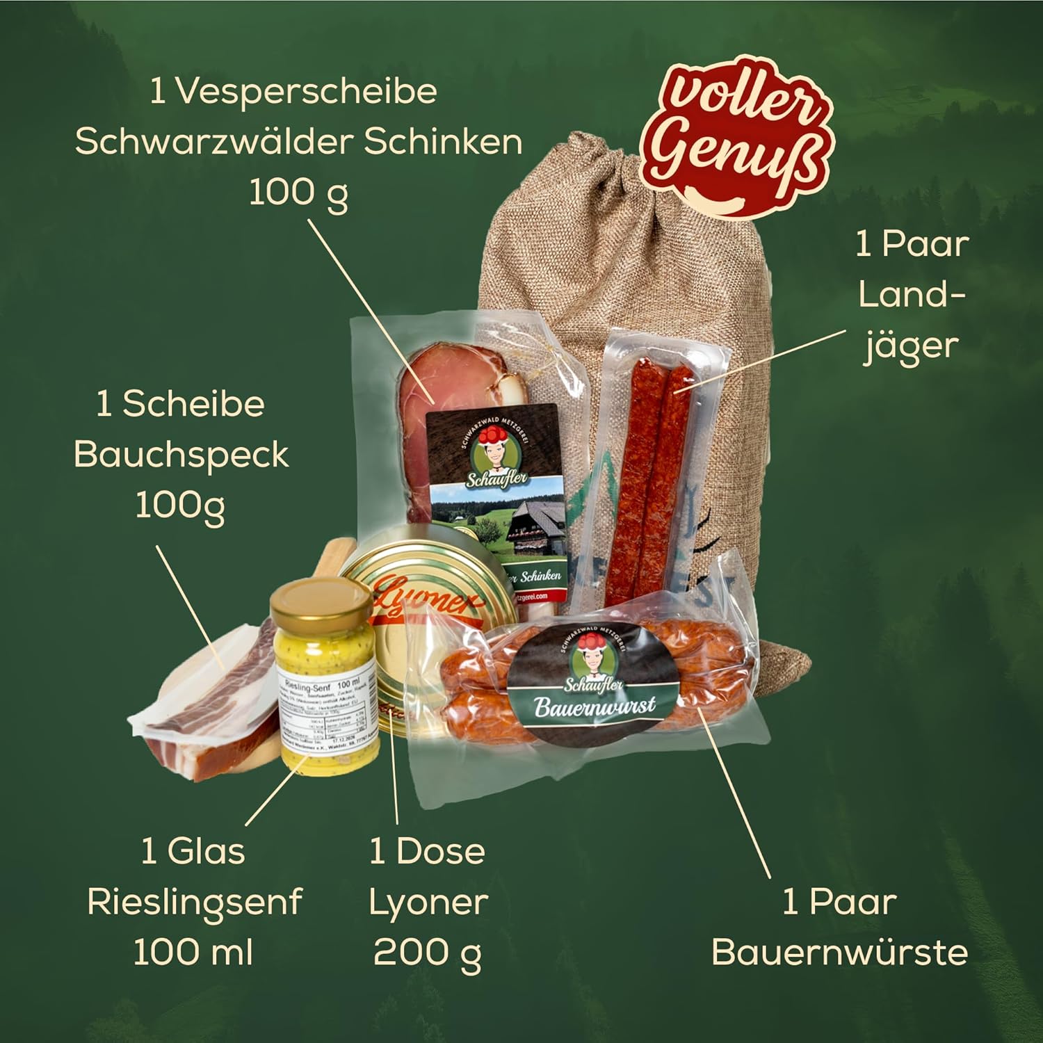 Vesperbrettle rustikal - Schwarzwald Präsent - Geschenkkorb | 8 teilig 
