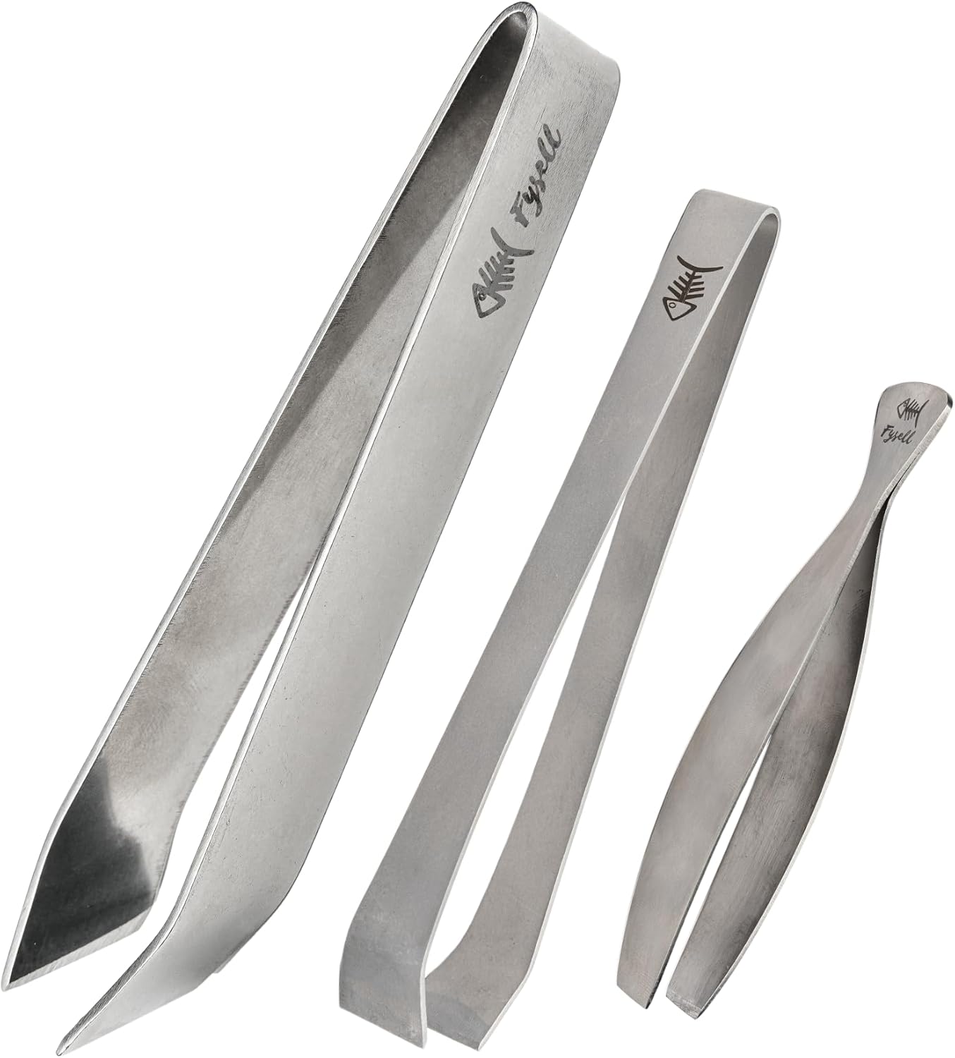 Fysell – Grätenzangen 3er Set für Fisch aus gebürstetem Edelstahl – Grätenpinzette mit geradem Kopf – Fischpinzette zum präzisen Entfernen von Fischgräten – rostfrei & spülmaschinenfest