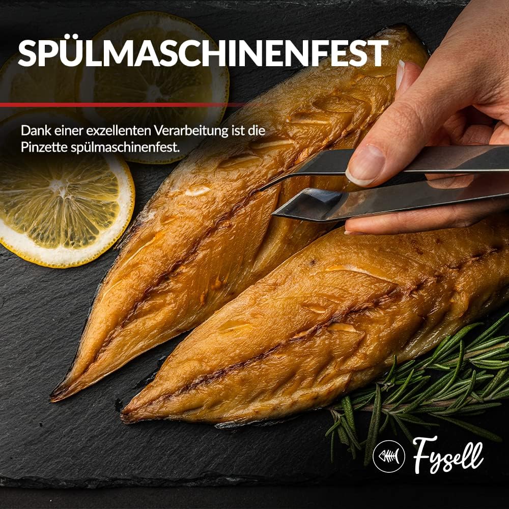Fysell – Grätenzangen 3er Set für Fisch aus gebürstetem Edelstahl – Grätenpinzette mit geradem Kopf – Fischpinzette zum präzisen Entfernen von Fischgräten – rostfrei & spülmaschinenfest