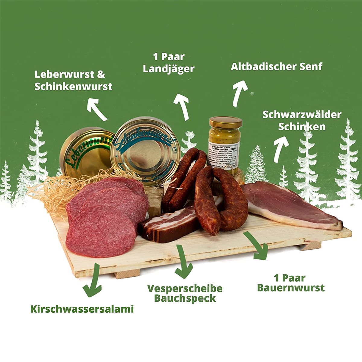 Geschenkkorb – im Leinentäschle – 8-teiliger Präsentkorb mit leckeren & herzhaften Wurstspezialitäten
