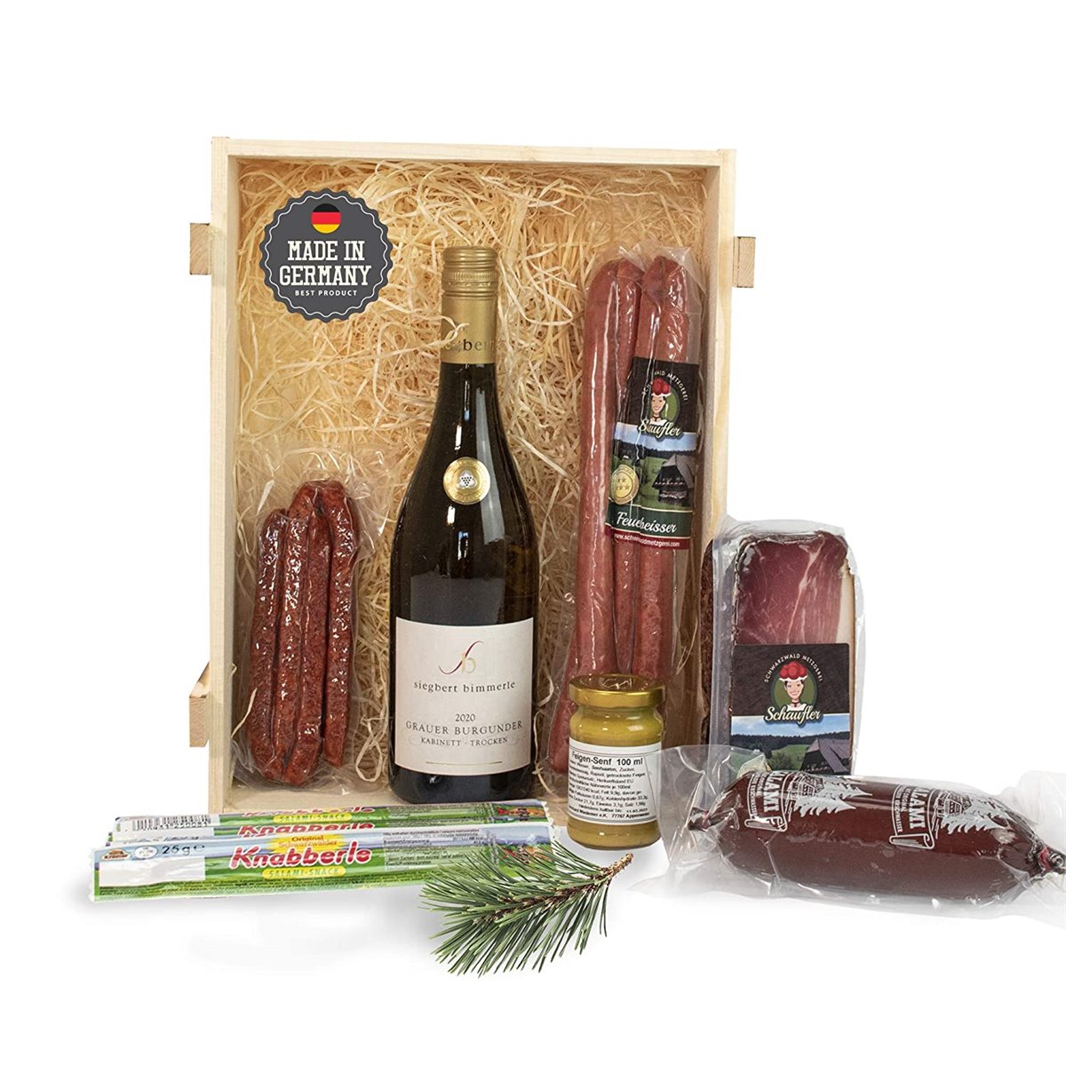 Schwarzwald Holzkiste - Wein in Kiste mit Wurst und Schinkenspezialitäten
Schwarzwald Holzkiste - Wein in Kiste mit Wurst und Schinkenspezialitäten