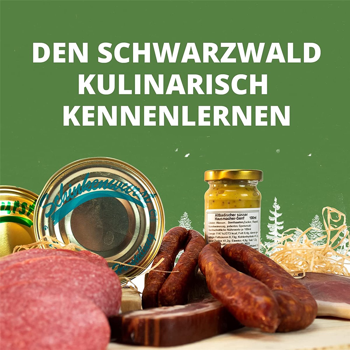 Geschenkkorb – im Leinentäschle – 8-teiliger Präsentkorb mit leckeren & herzhaften Wurstspezialitäten
