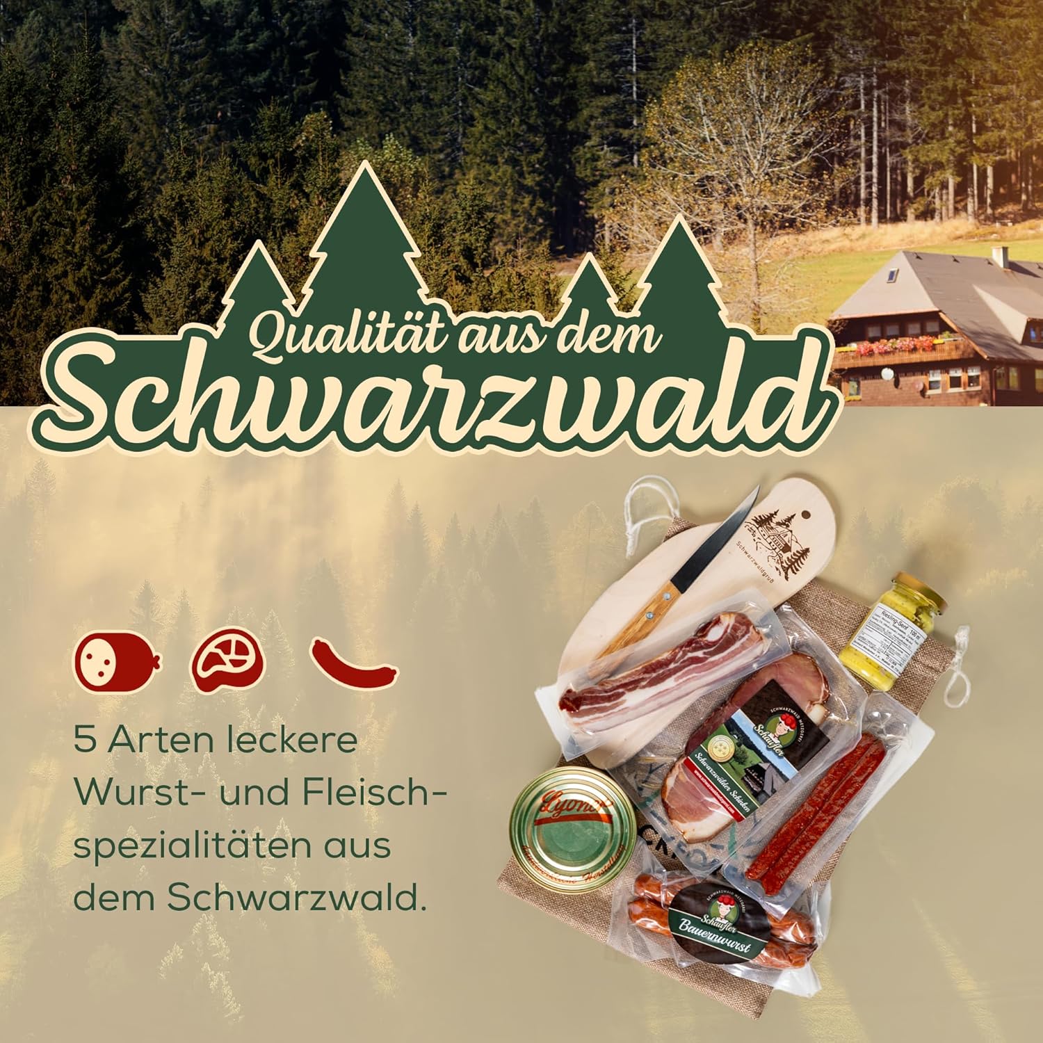 Vesperbrettle rustikal - Schwarzwald Präsent - Geschenkkorb | 8 teilig 
