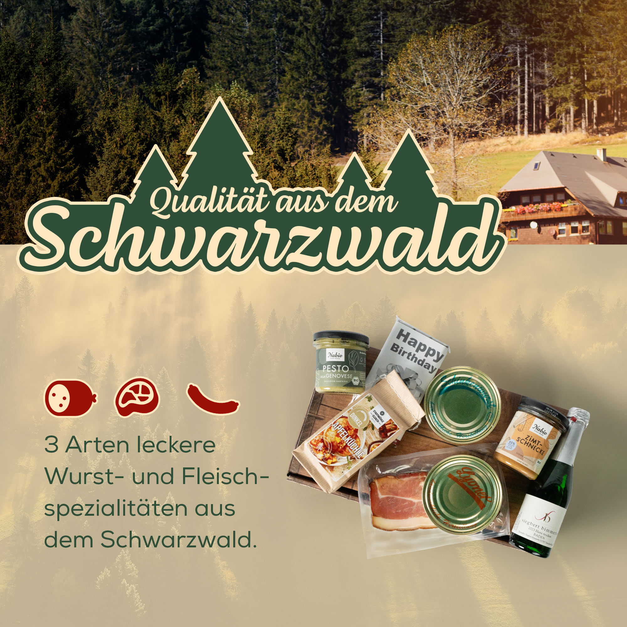 Zum Geburtstag - Kulinarisches Präsent mit Schokolade, Aufstrich, Wurst & Sekt 
