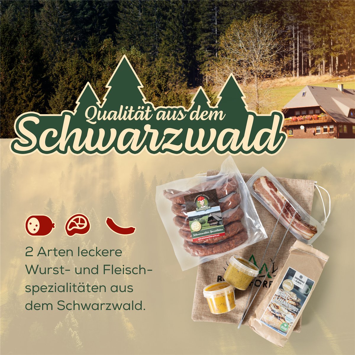 Grill-Set im Jutesäckle – 7-teiliger Präsentkorb mit Grillzange, Dips & herzhaften Spezialitäten
