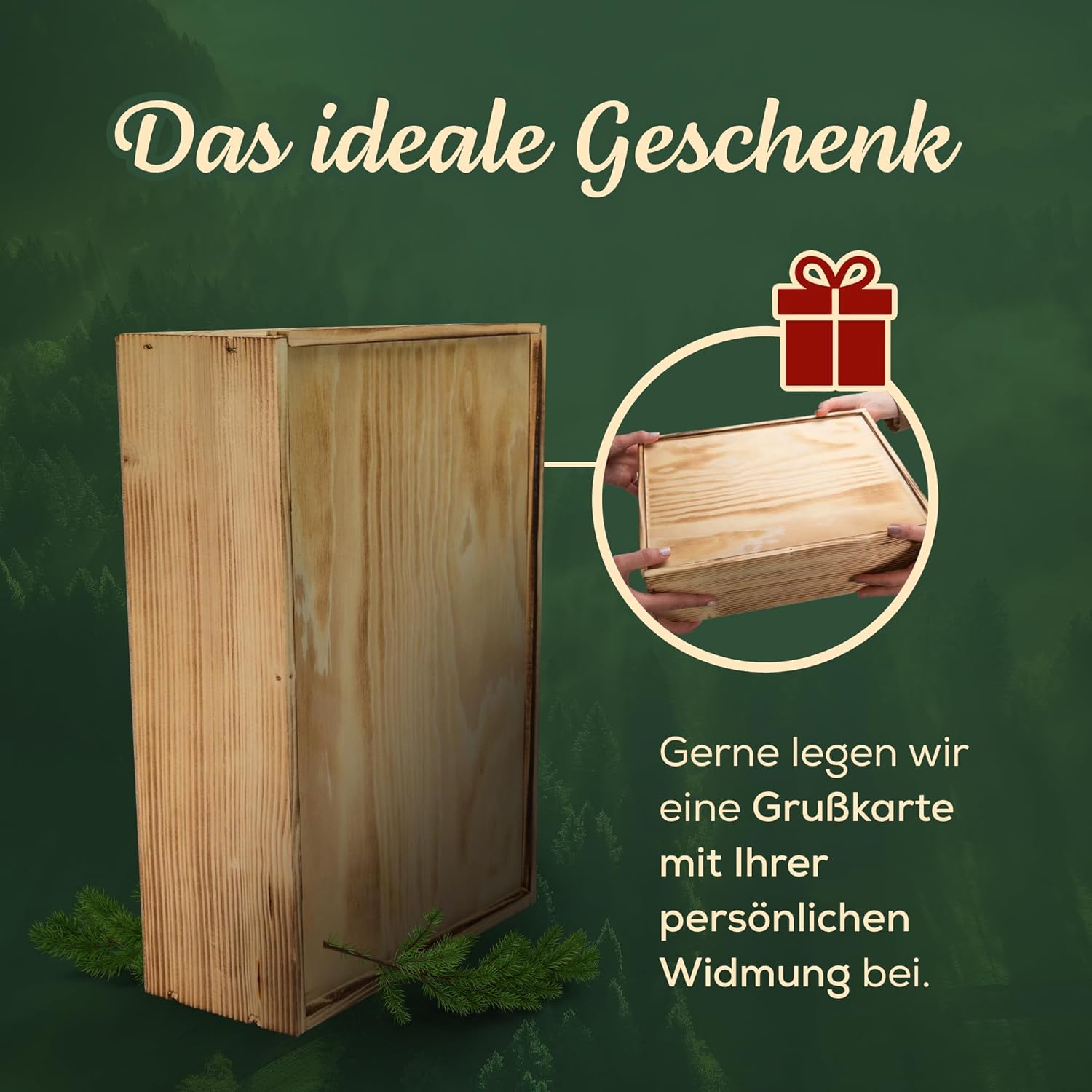 Schwarzwald Holzkiste - Wein in Holz-Kiste mit Wurst und Schinkenspezialitäten - 7-teilig