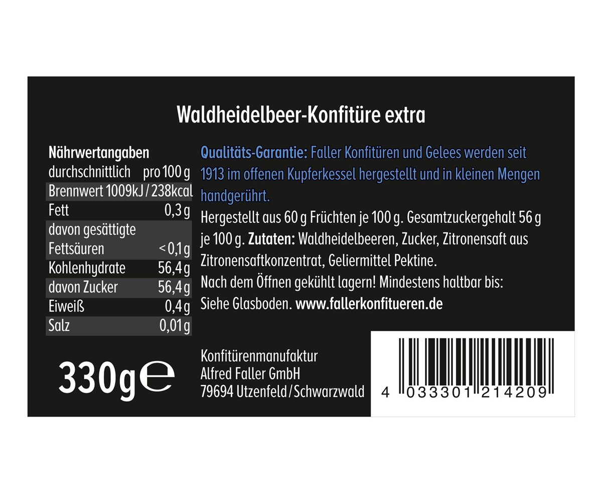 Waldheidelbeer-Konfitüre | Konfitüre extra | 60% Frucht | 330g 
