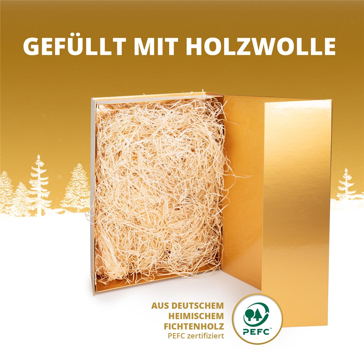 Magnetbox glänzend gold - inklusive Holzwolle&nbsp; 
