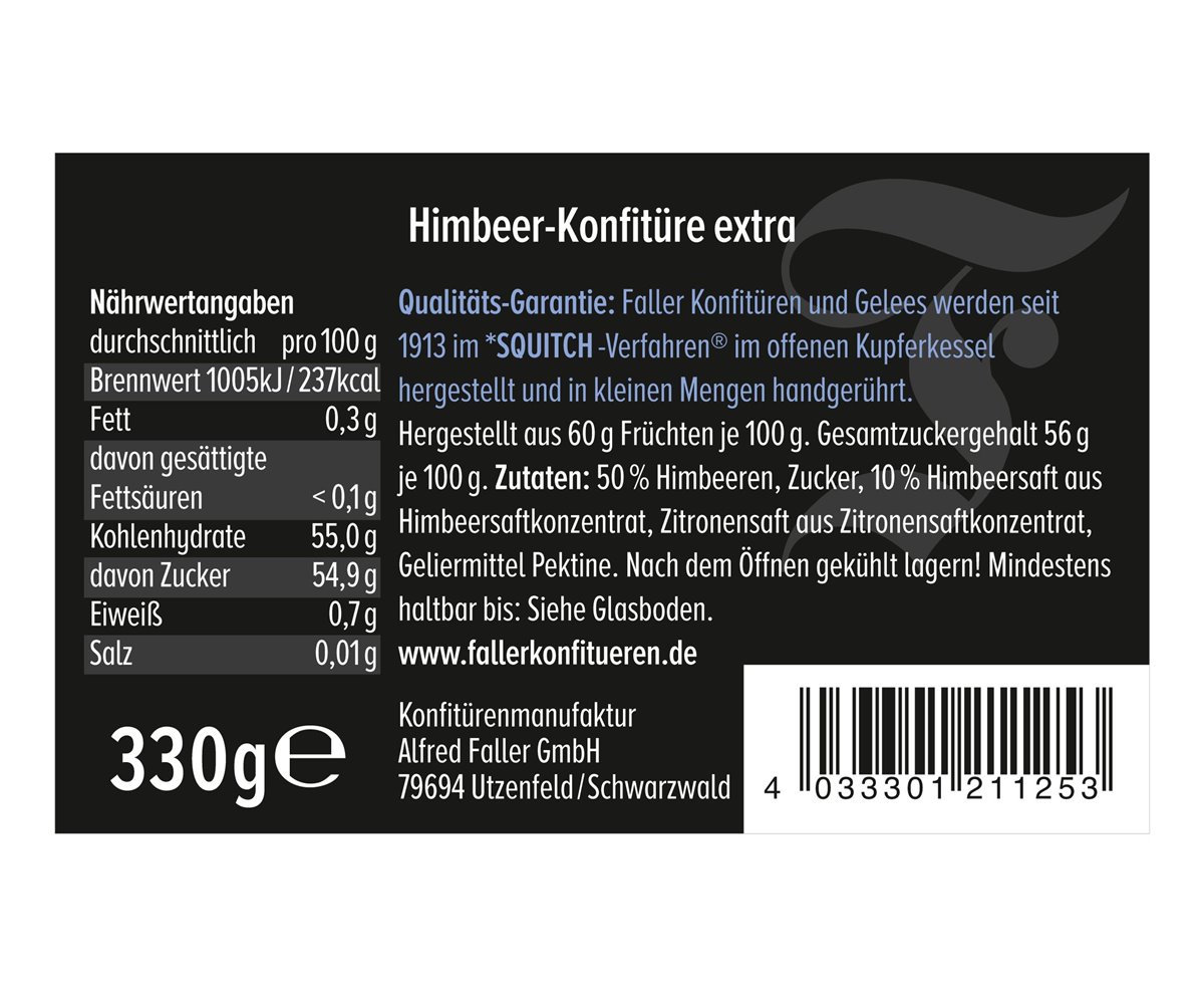 Himbeer-Konfitüre | Konfitüre extra | 60% Frucht | 330g 
