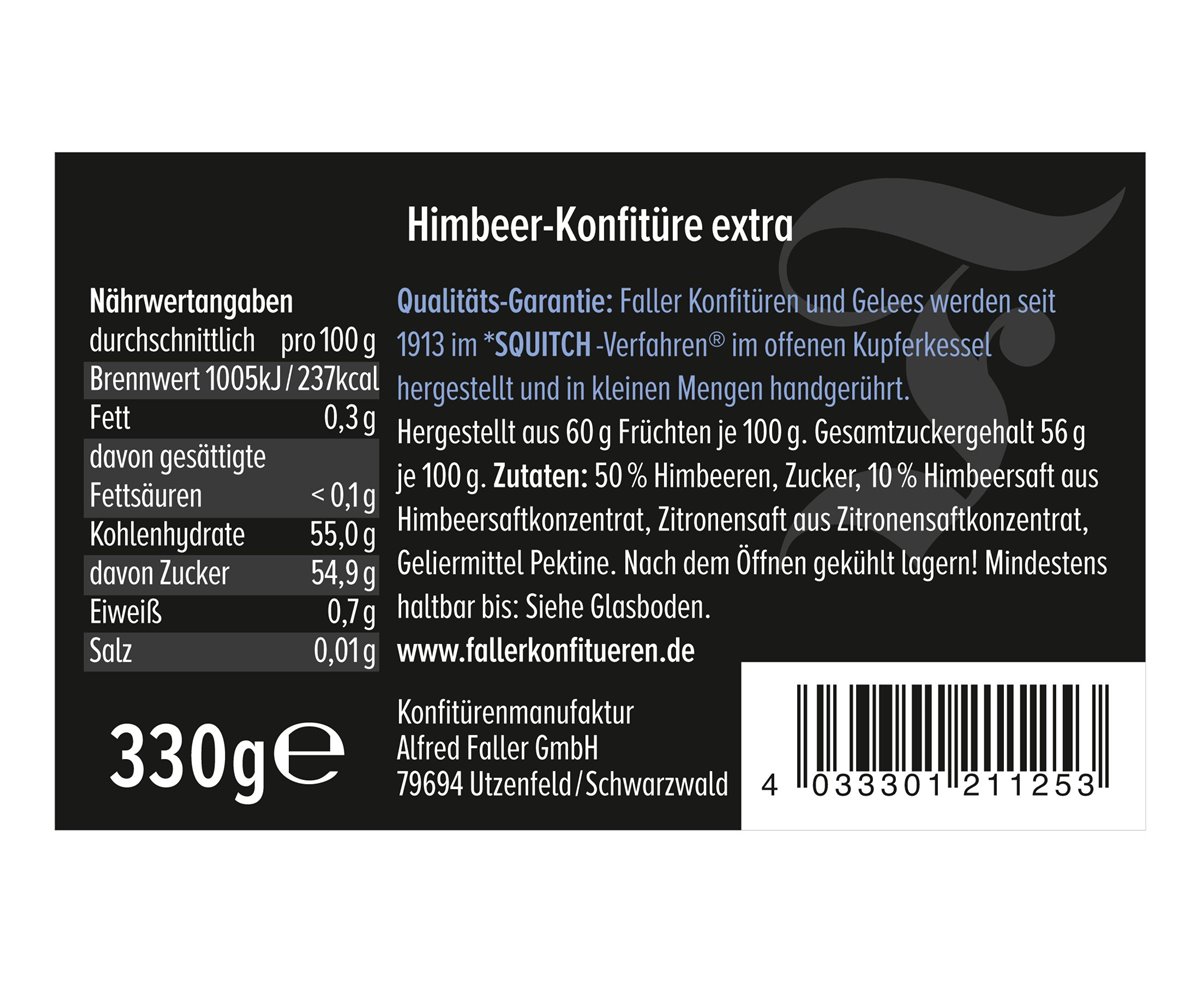 Himbeer-Konfitüre | Konfitüre extra | 60% Frucht | 330g 
