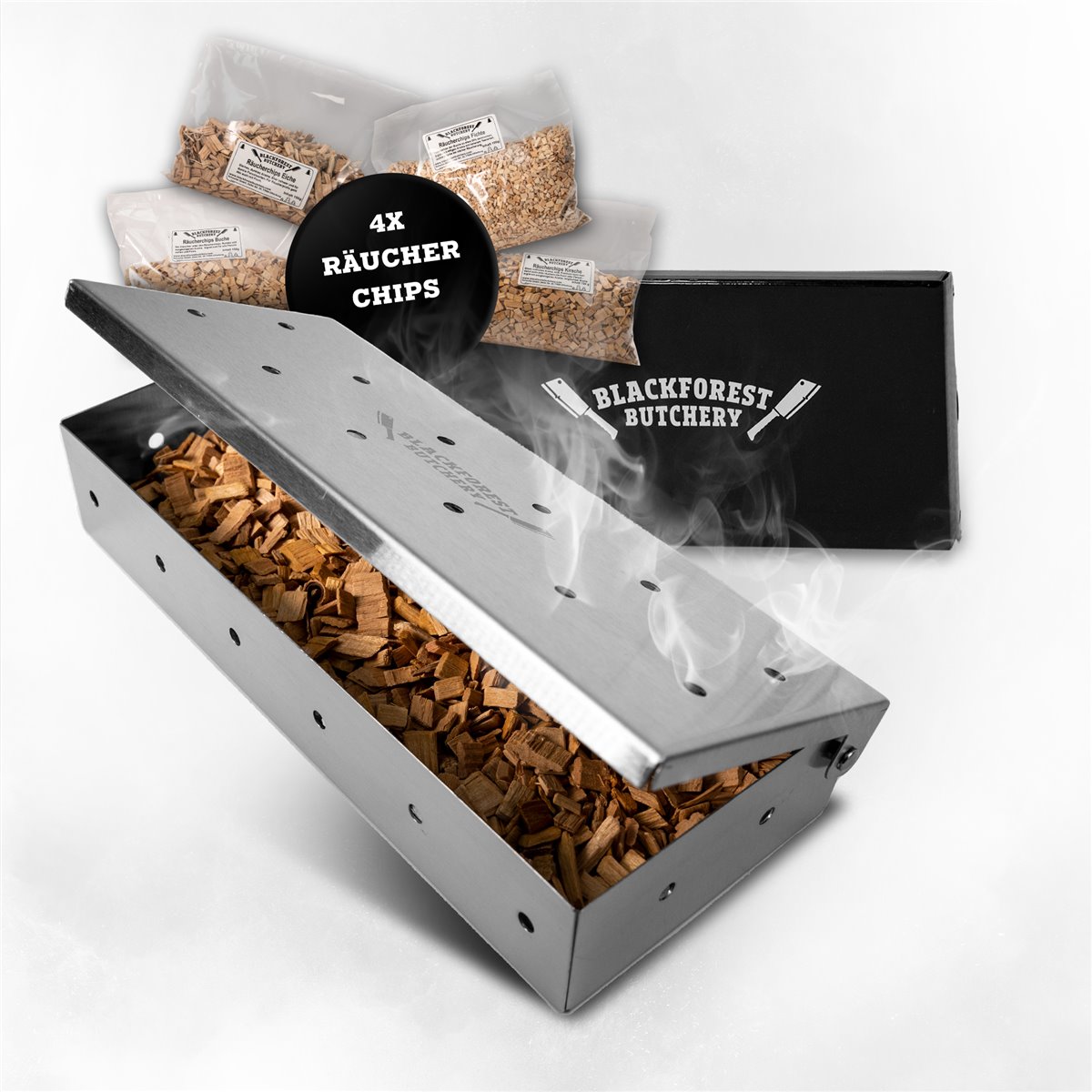 BBQ Set Smokerbox mit Räucherchips in Edelstahl – Smokergrill Starterset
