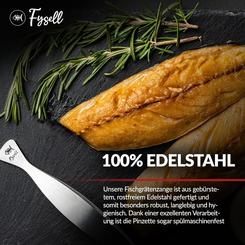 Fysell – Grätenzangen 3er Set für Fisch aus gebürstetem Edelstahl – Grätenpinzette mit geradem Kopf – Fischpinzette zum präzisen Entfernen von Fischgräten – rostfrei & spülmaschinenfest