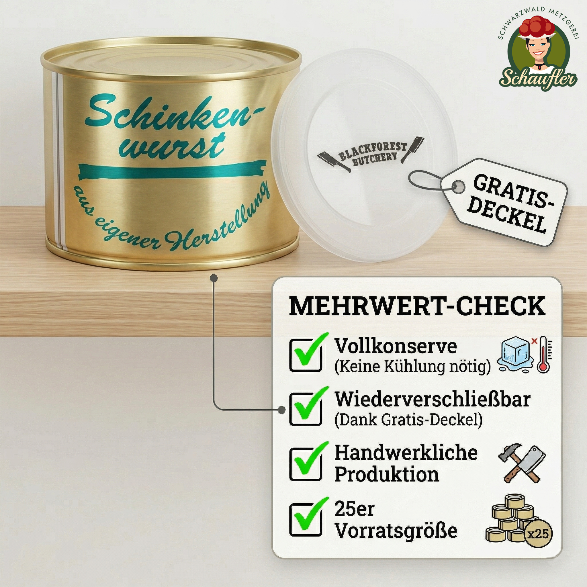 Großpaket Dosenwurst-Set 25 x 400g Dosen - mit gratis Frischedeckel
