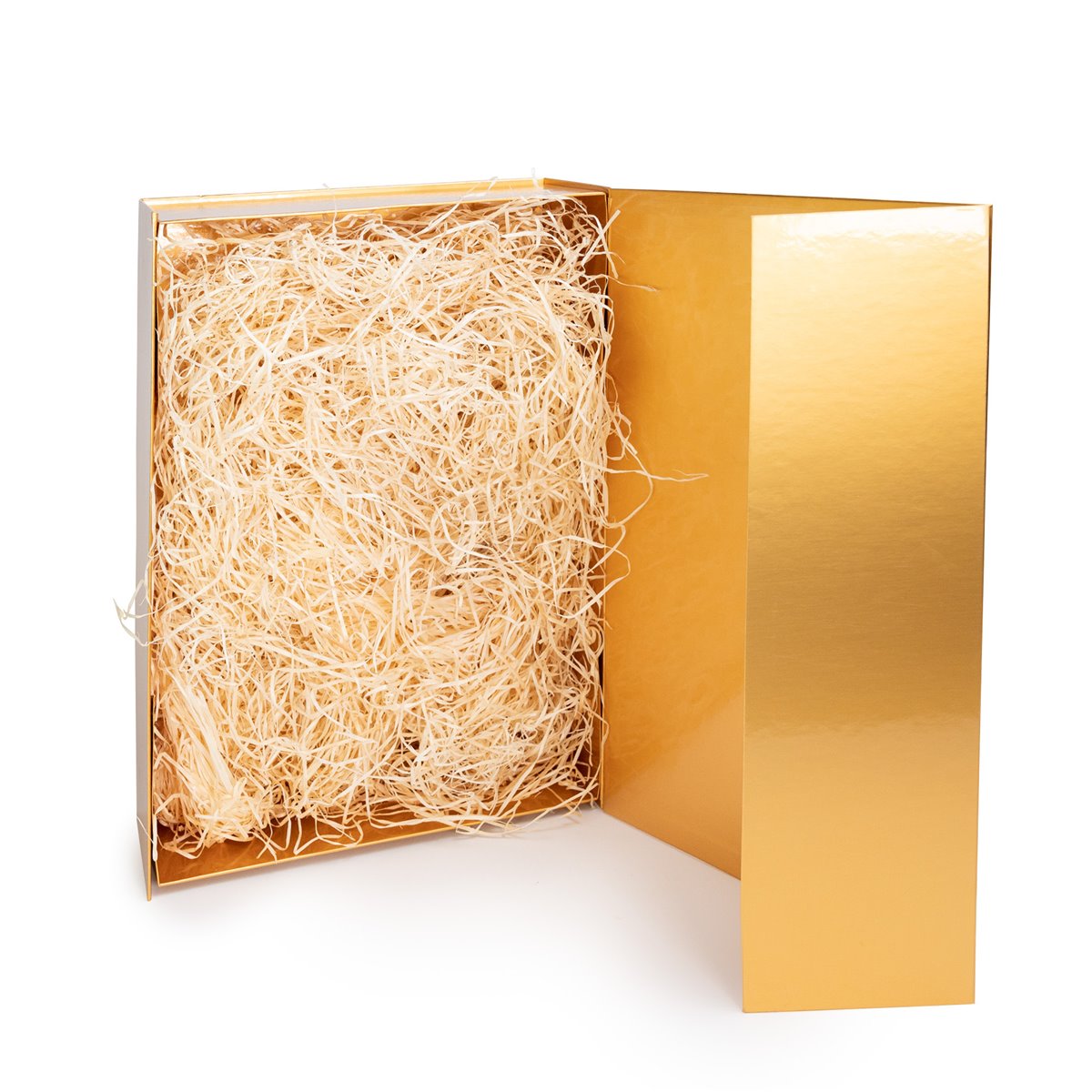 Magnetbox glänzend gold - inklusive Holzwolle&nbsp; 
