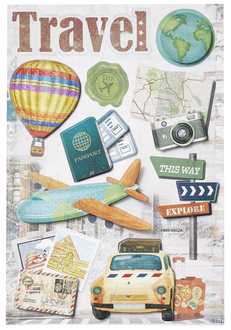 Sticker Aufkleber Set für Koffer - 3D - "World" - 10 Stück 
